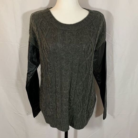 Noisy May Grey Knit Sweater with Faux Leather - Picture 1 of 8
